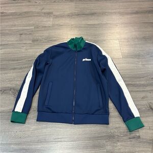 Prince Navy Track Jacket with White Sleeve Stripes and Green Trim